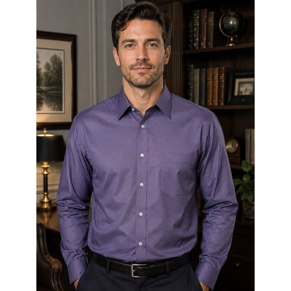 Vintage Roundtree & Yorke Gold Label Shirt Mens 17.5x36 Purple Pinpoint Cotton
